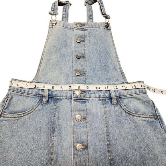 PacSun Blue Denim Overall Mini Skirt Dress Medium Buttons Down - Picture 5 of 11